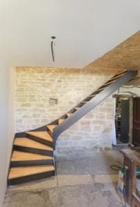 Escalier métal et bois quart tournant